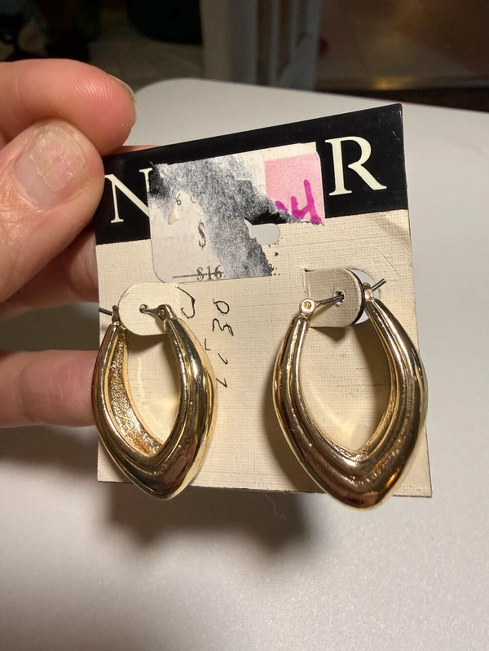Napier Gold Tone Sculpted Teardrop Hoop Earrings Pierced New on Card